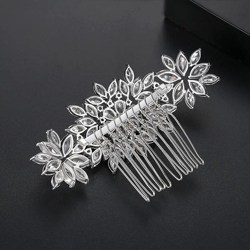 SLBRIDAL Luxury Trendy Prong Setting Cubic Zircon Bridal Hair Comb Wedding Headpieces Women Girls Jewelry Hair Accessories