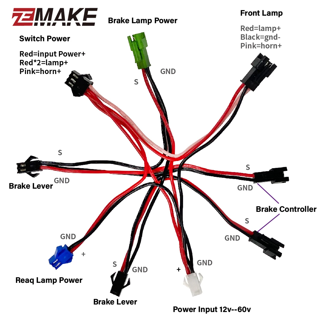 Universal Electric bike front and bike rear light set input 12V 24V 36V 48V 60V build in speaker E-bike headlight and tail light