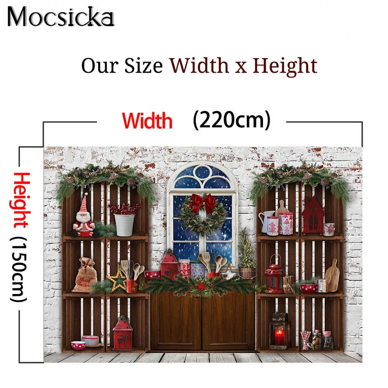 MOCSICKA zimowe okno boże narodzenie kuchnia tła fotografia wieniec bożonarodzeniowy ściana z białej cegły rekwizyty fotograficzne Studio stoisko tło