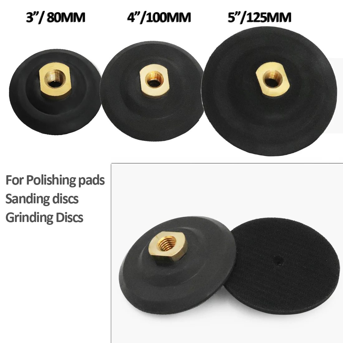 SHDIATOOL 2pcs inch 5/8-11 thread backer medium hard 100MM back pads for polishing discs