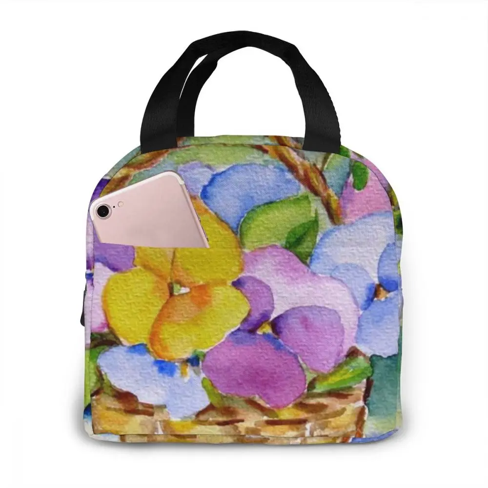 

NOISYDESIGNS Insulation Cold Bales Thermal Lunch Bag Tote Bag Floral Print Pansy Flowers Lunch Storage Container Bolsa Termica