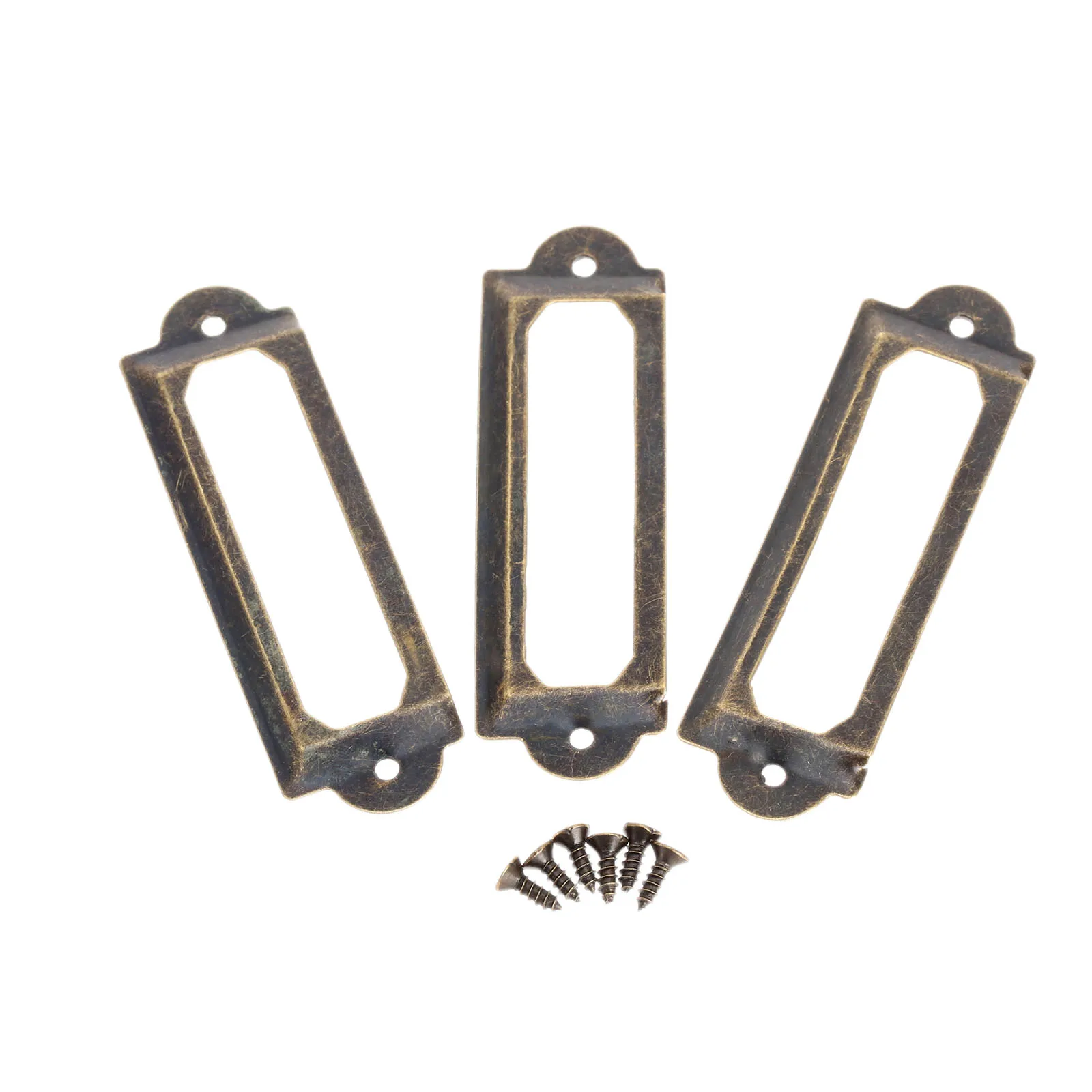 12Pcs Drawer Labels Mini Frame Pull Metal Tag File Name Iron Card Holder Antique Brass/Bronze/Golden Vintage 62mmx18mm w/screws