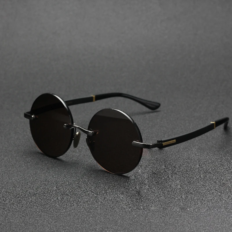 Vazrobe Round Stone Brown Sunglasses Male Rimless Sun Glasses Men Frameless Anti Scratch Vintage Women Unisex Gold Frame