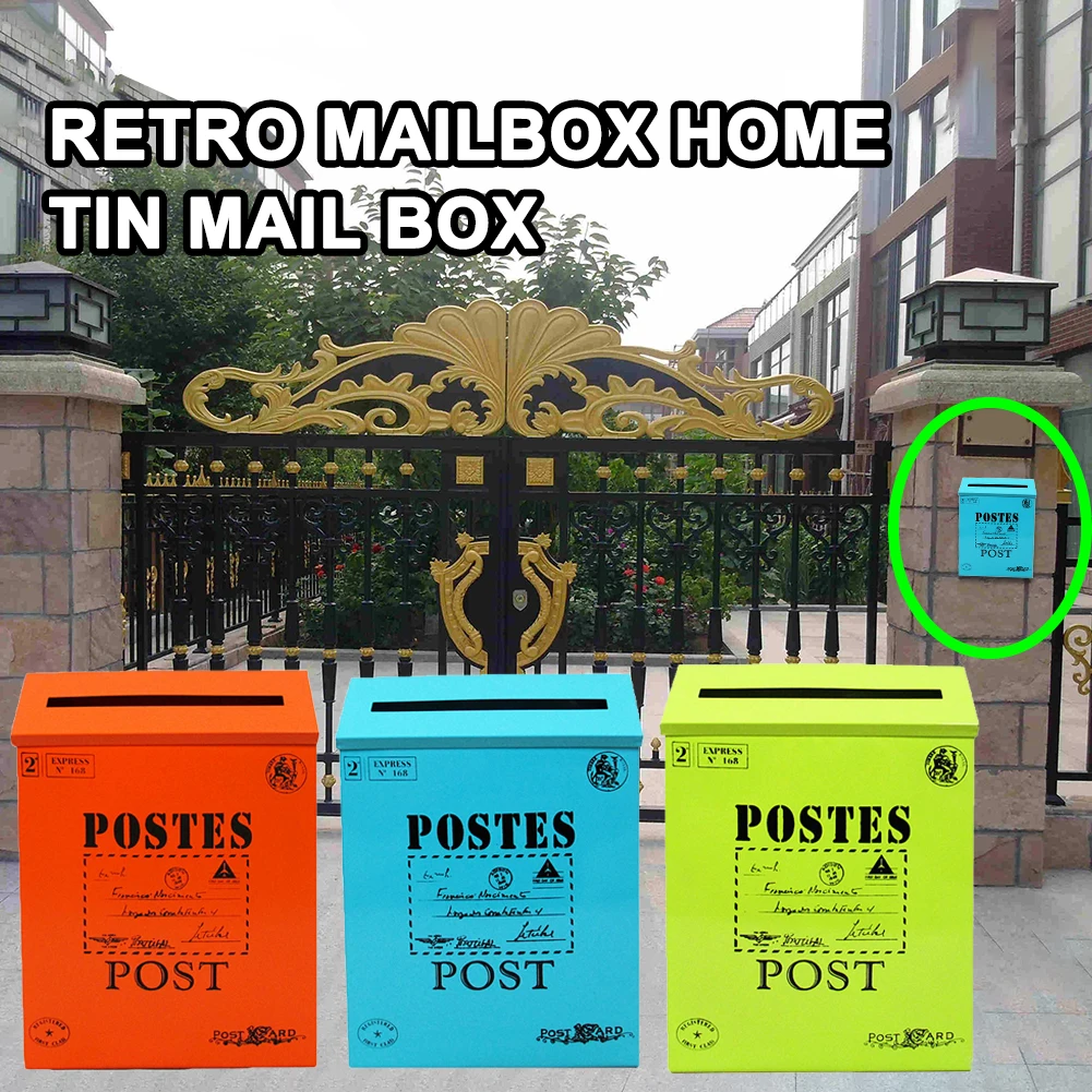 9 colors Post Box Vintage Metal Mail Box Case Wall Hanging Iron Mailbox Mail Postal Letters Newspaper Box Home Decor Oranment