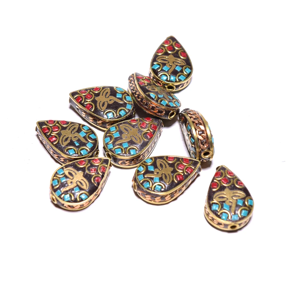 Wholesale Inlay Nepal Copper Various shapes beads pendant For Jewelry Making Beadwork Necklace DIY jewelry components