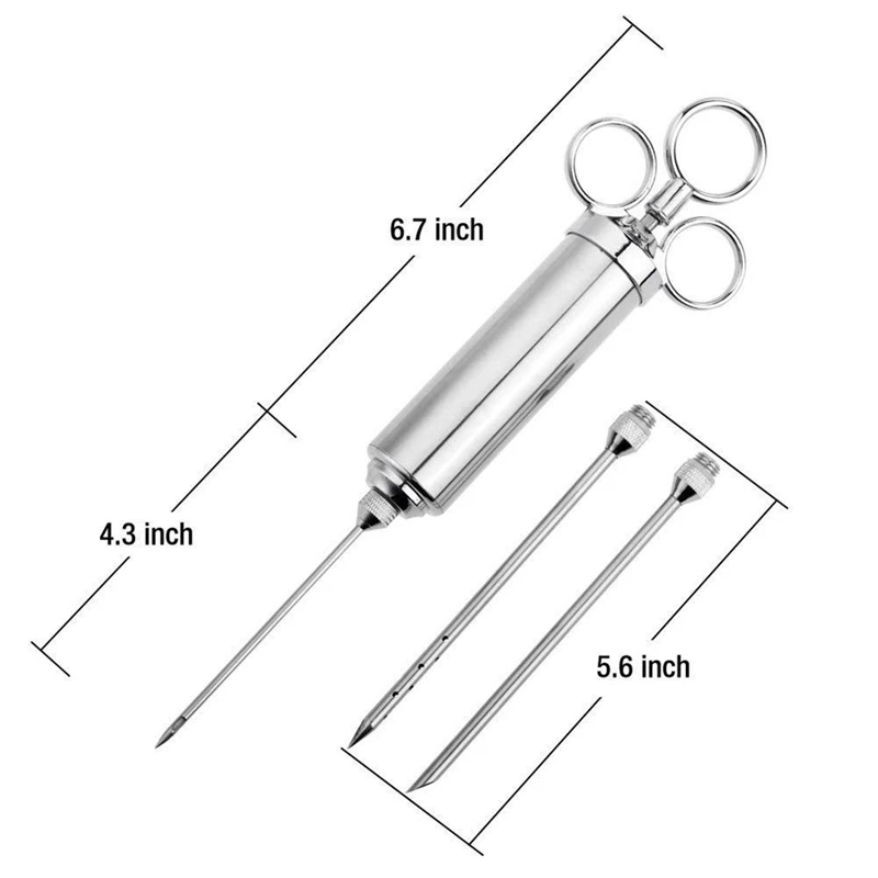 Meat Injector Syringe, 2-oz Marinade Flavor Injector 304 Stainless Steel with 3 Professional Needles,2 Cleaning Brushes