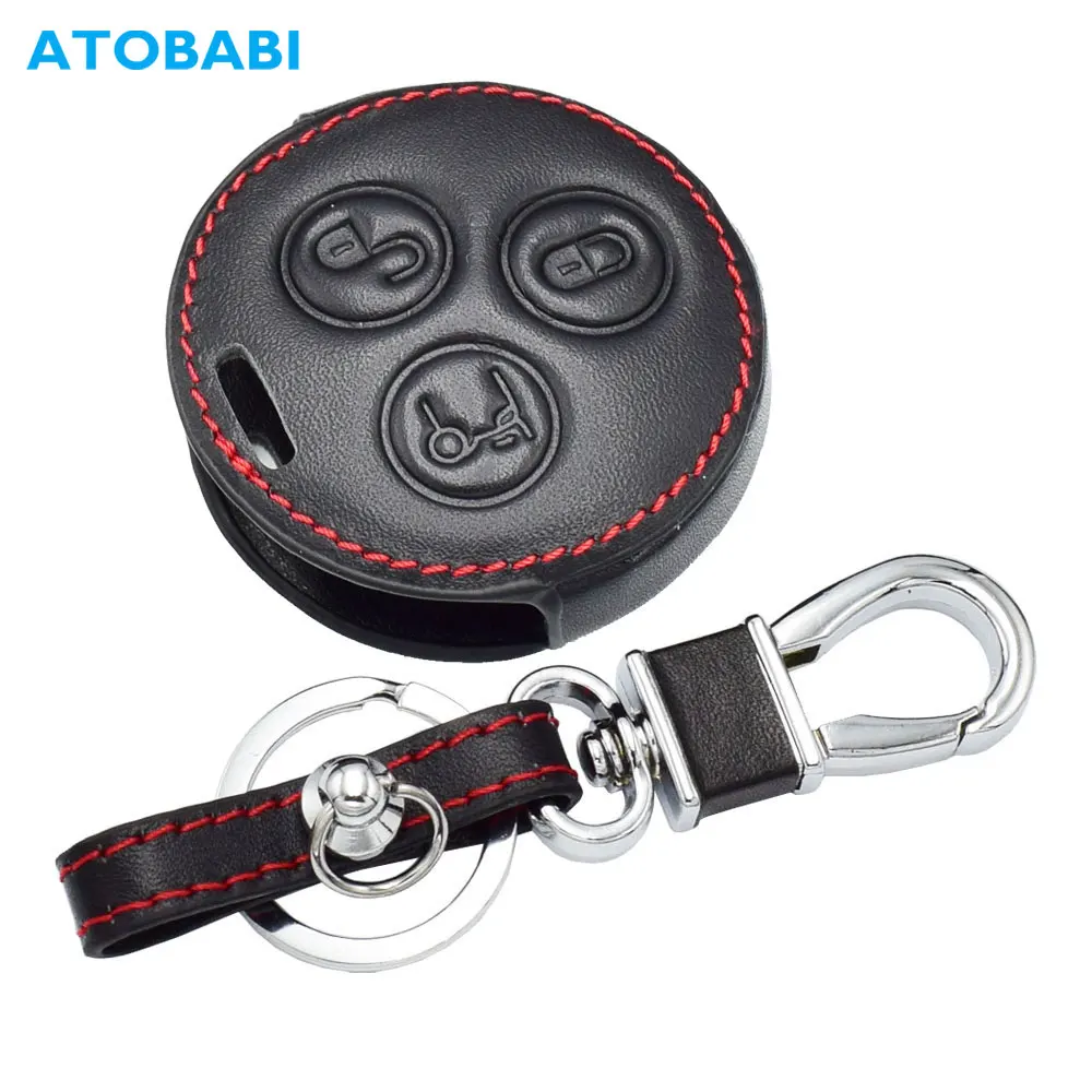 Funda de cuero para llave de coche, llavero de 3 botones, funda Fob de Control remoto para Mercedes Benz SMART Fortwo W450 Roadster W452 2004 2005 2006