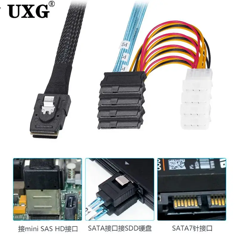 Kabel Mini SAS SFF 8087 do 4 SFF -8482 duży 4PIN 15pin kabel danych dysku twardego SFF-8087 Host do 4 SAS 29Pin SFF8482 kabel — zdjęcie produktu 2