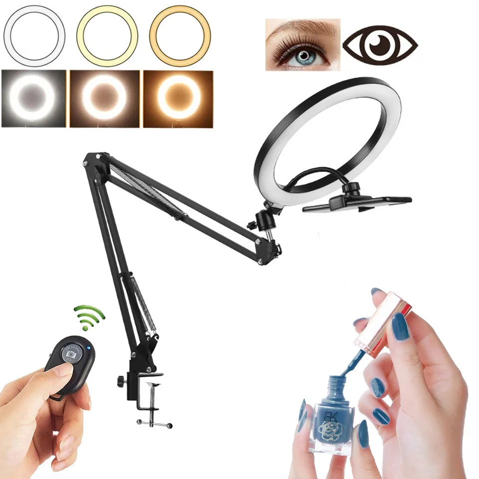 Nail Selfie Soft Ring Light Circle Fill Lighting Round Lamp Tripod Phone Stand Holder Makeup Photography RingLight With Long Arm