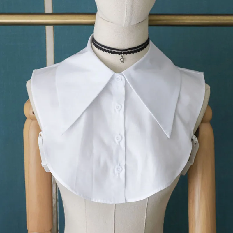 Big Lapel Fake Collar Women Detachable Collars White Cotton Doll False Collar Woman Blouse Sweater Detachable Black Half Shirt