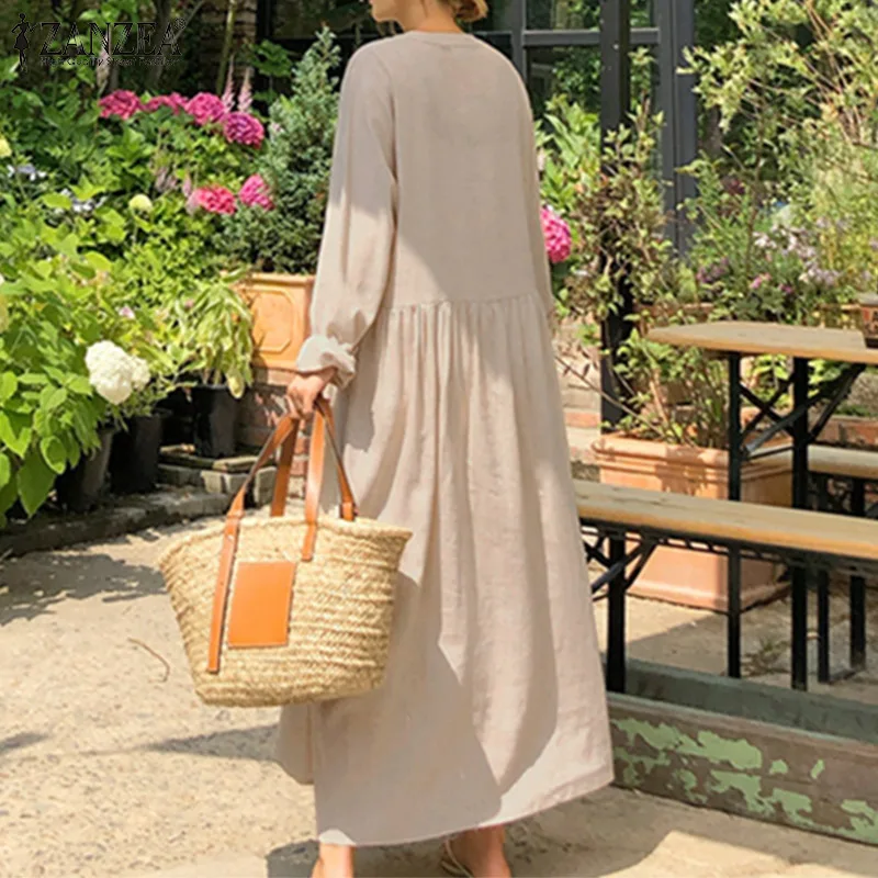 Elegant Button Shirt Dress Women\'s Spring Sundress ZANZEA 2023 Casual Long Sleeve Maxi Vestidos Female Baggy Robe