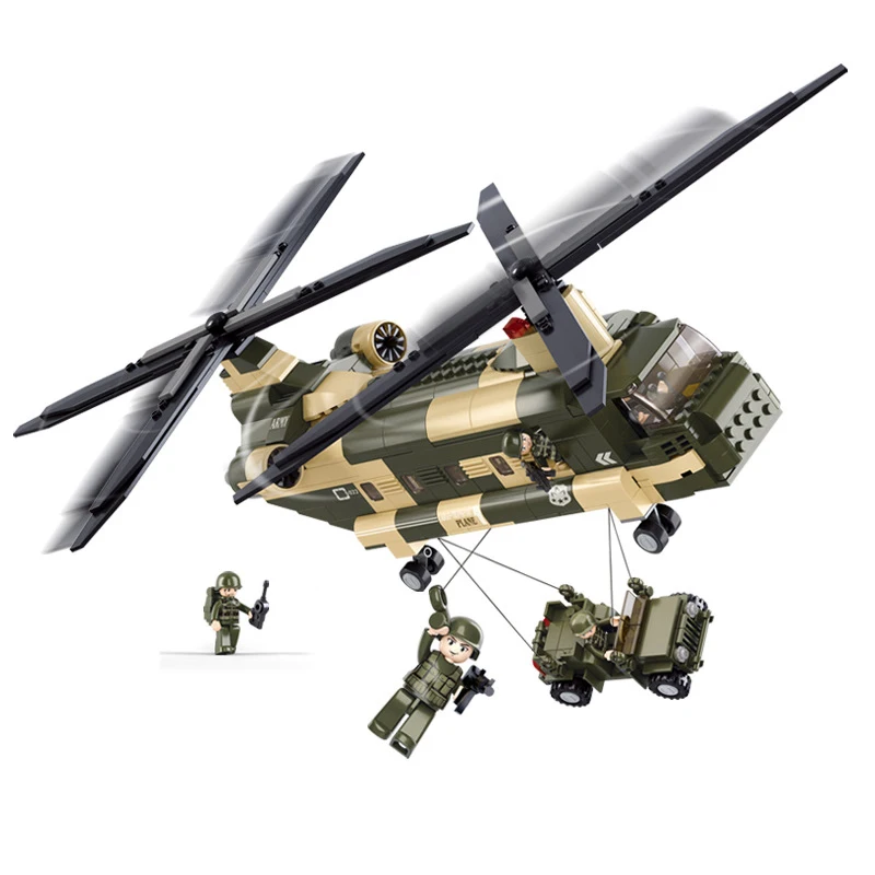 SLUBAN Military King of Jaeger AH-1Z VIPER Gunship Armed Helicopter Building Blocks Kit Bricks Classic Model Toys for Kids Gifts