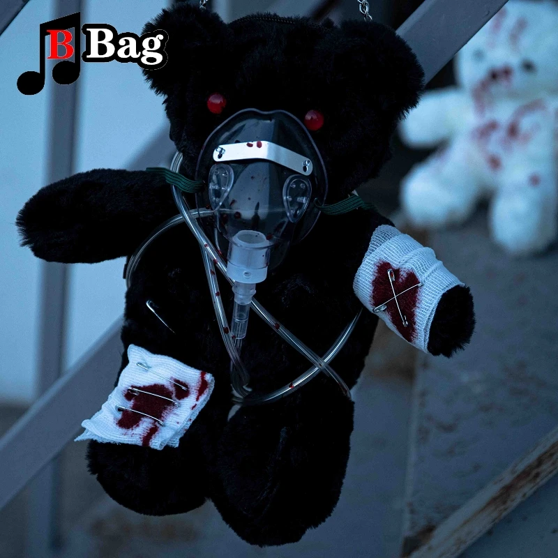 Handmade Gothic Lolita bear bag sickly sanguinary Bear Doll Bag Women Personality shoulder bag Halloween Cosplay Blood bear bag