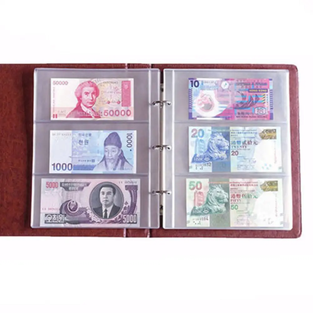 1 Sheet 3 Pockets Album Pages Paper Money Bill Note Currency Holder Collection