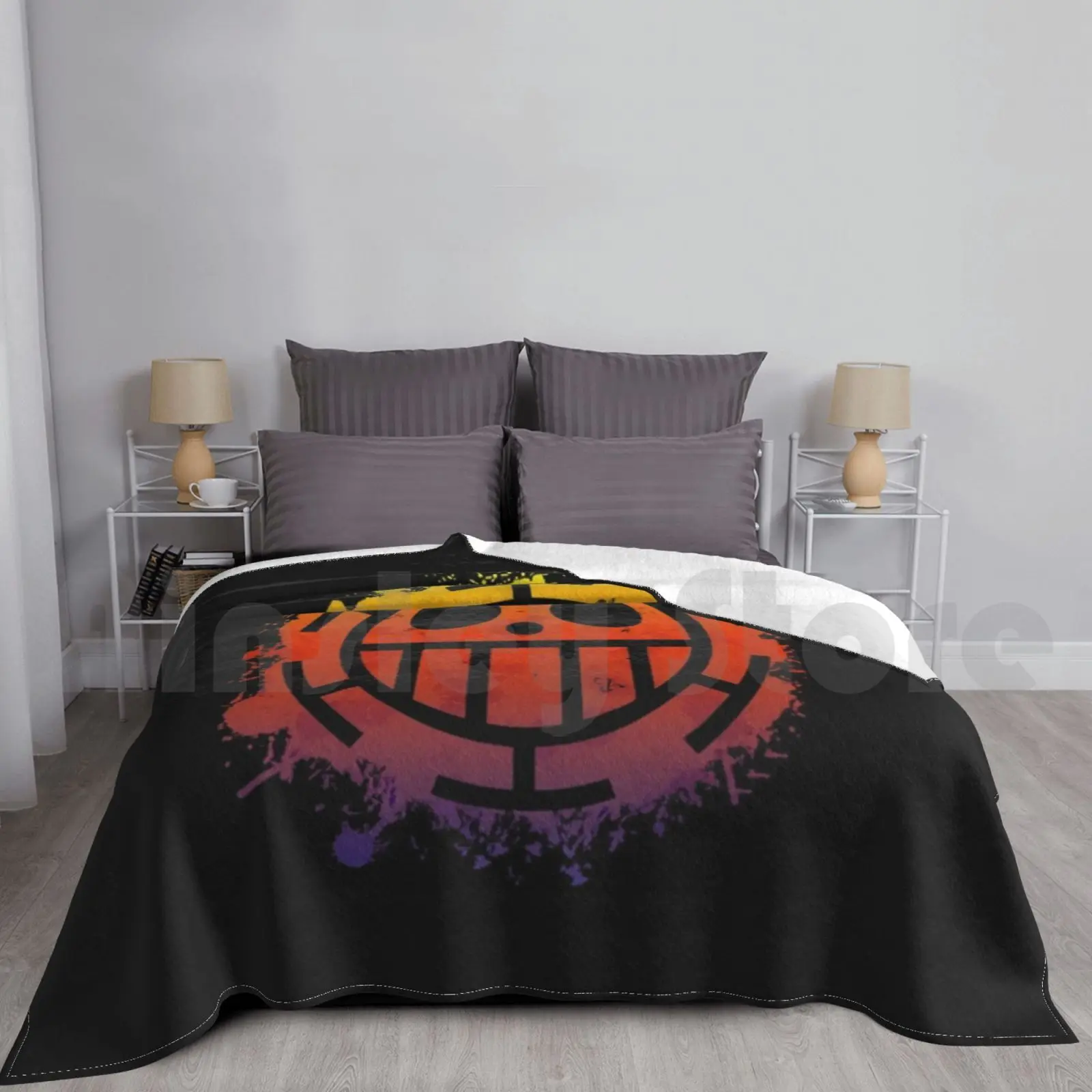 Law Pirrate Logo Blanket For Sofa Bed Travel Manga Anime Sasuke Madara Trafalgar Law