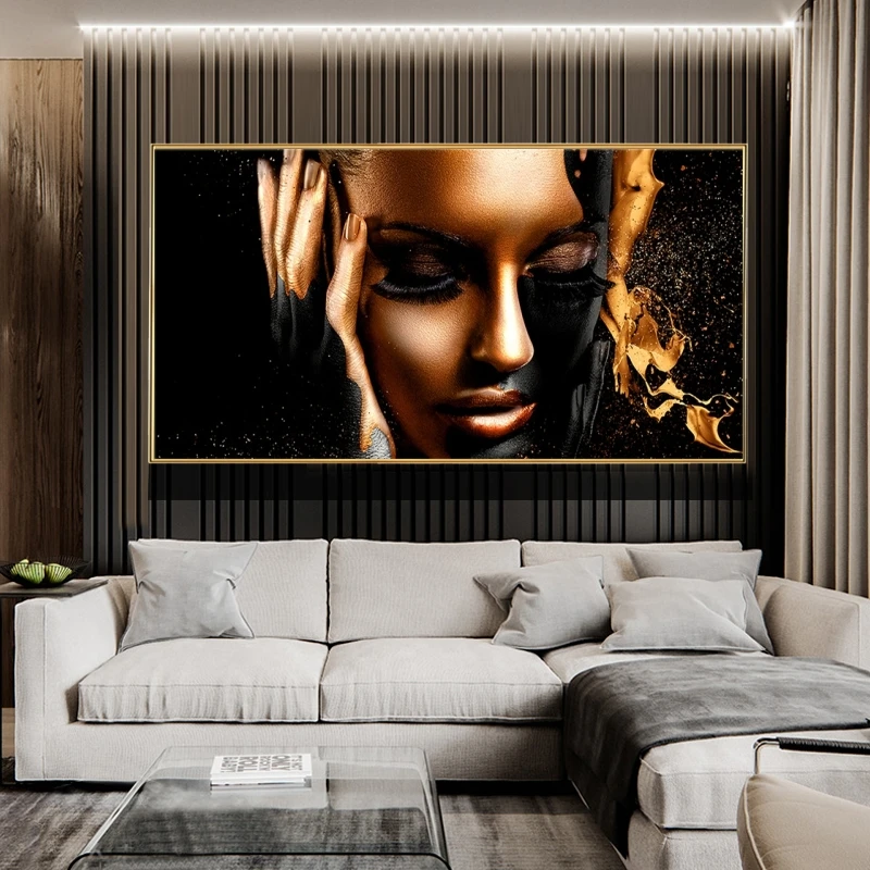 Black Gold Nude Woman Oil Paintings on Canvas African Wall Art Posters and Prints Scandinavian Wall Pictures for Living Room