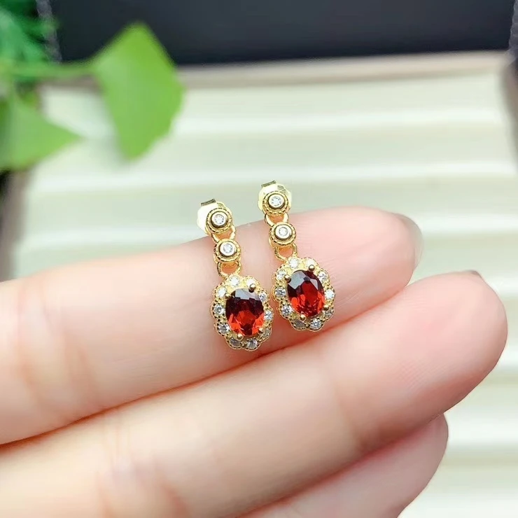 KJJEAXCMY Fine Jewelry 925 sterling silver inlaid natural garnet female ring earring set fashion supports test