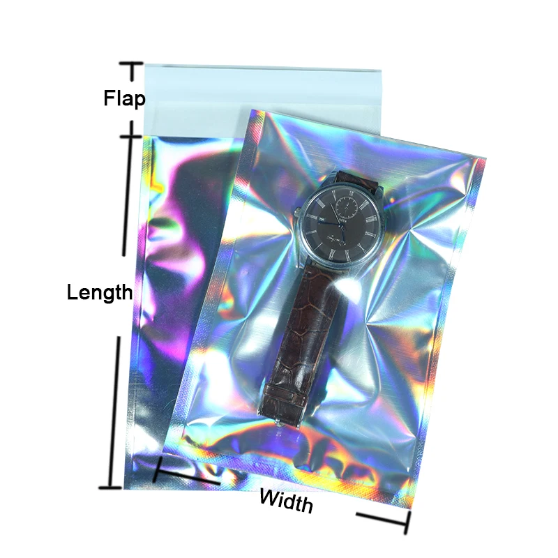 50pcs Laser Self Sealing Plastic Envelopes Mailing Storage Bags Holographic Gift Jewelry Poly Adhesive Cosmetics Packaging Bags