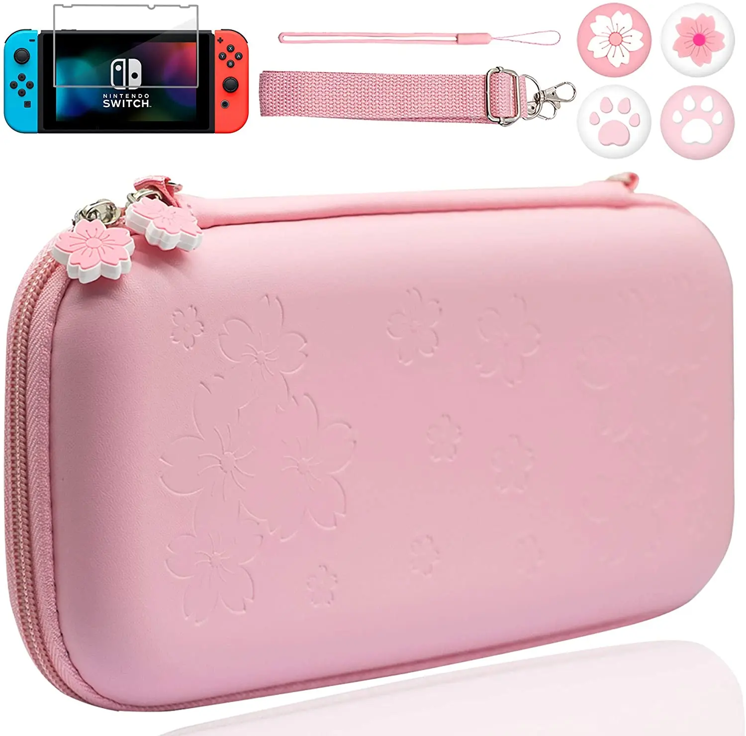 Pink Travel Carrying Case Kit for Nintendo Switch/Lite Accessories Hard Portable Protective Bundle Water-Proof Shell