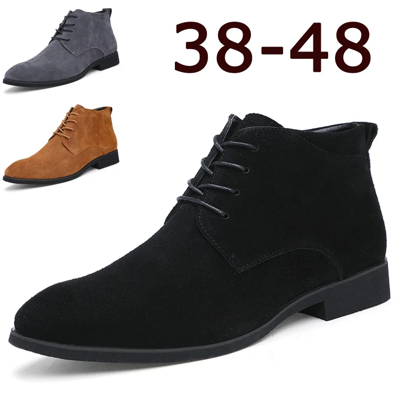 Boots for Men Business Chukka Mens Boots High Top Casual Shoes Outdoor Leather Mens Winter Shoes Male Black Grey 2019