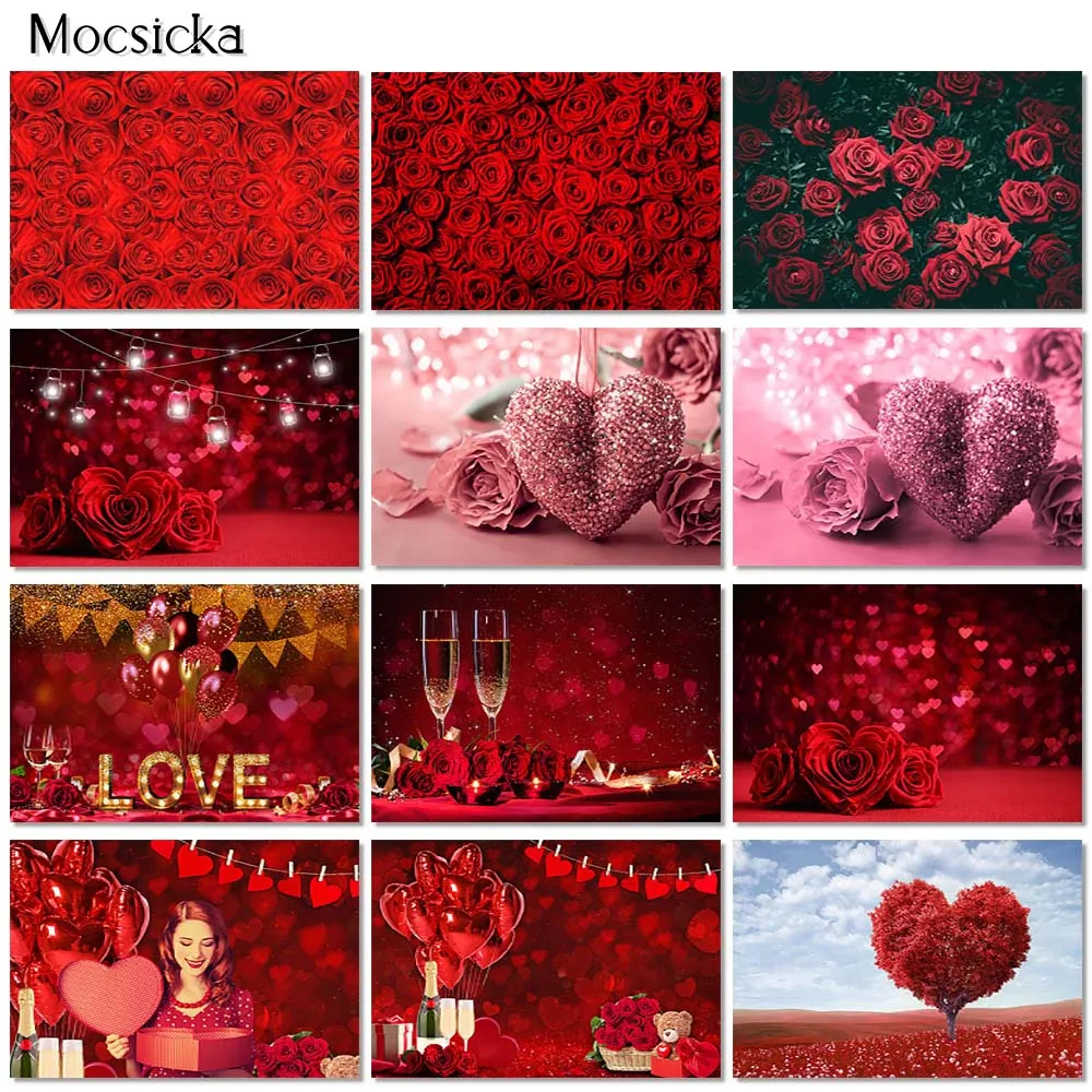 

Red Rose Floral Wedding Photography Backdrop Valentine's Day Party Photo Backdrops Photo Booth Props Pictures