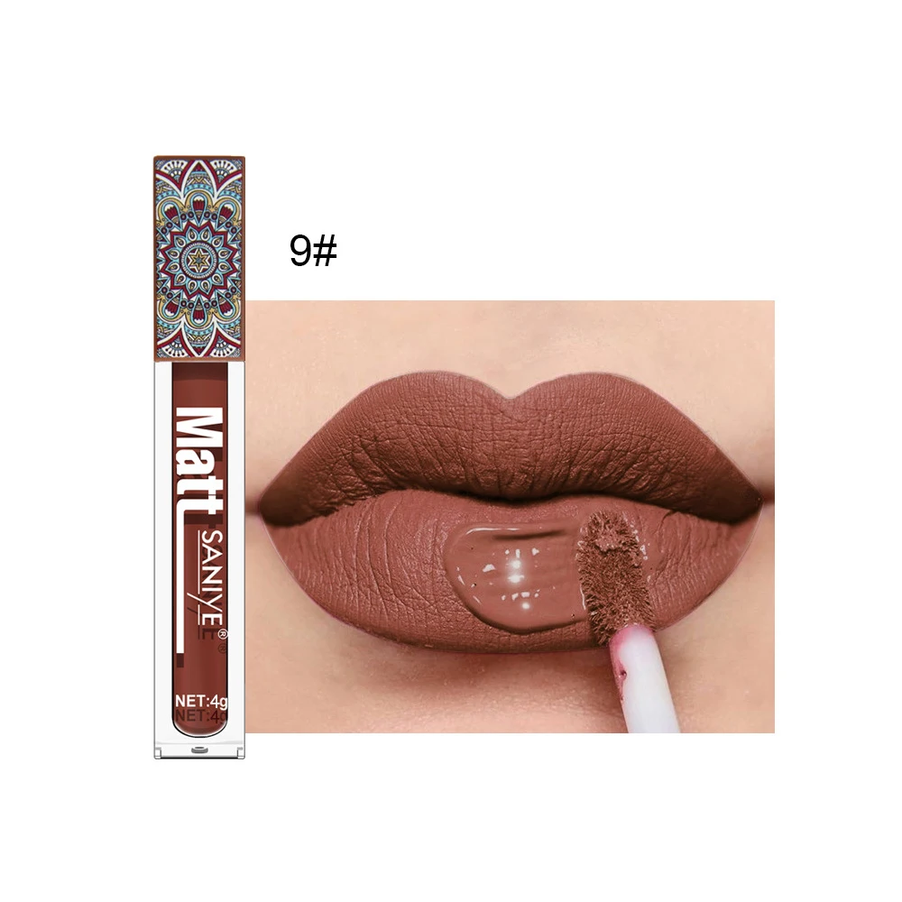 Lápiz labial resistente al agua mate Nude para mujer, pigmento marrón y rojo oscuro, bálsamo de brillo de labios de terciopelo de larga duración, maquillaje