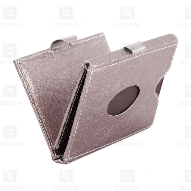 LIULIHUA Hot Selling Slim Genuine Leather Credit Card Holder with Stainless Steel Buckle Three Fold Wallet