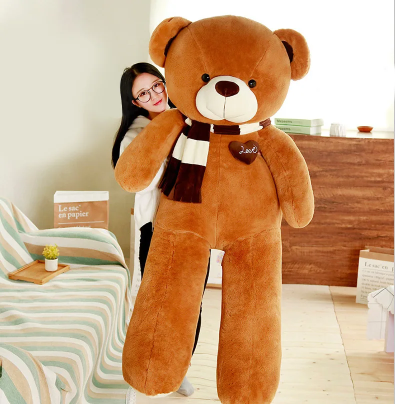 stuffed toy fillings huge 180cm brown teddy bear plush toy scarf bear love you soft doll hug pillow birthday gift b2977