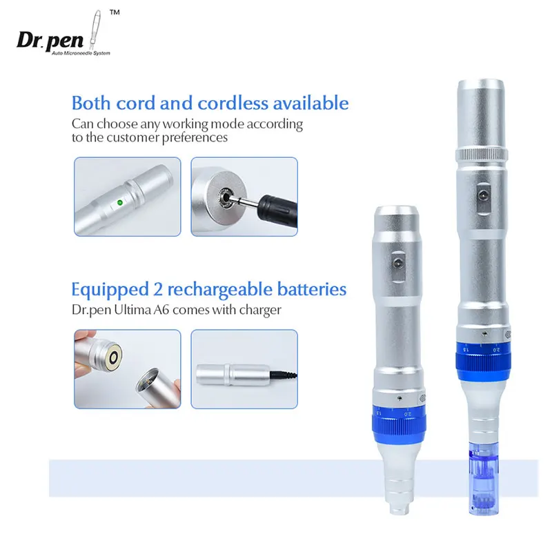 Dr Pen A6 Wireless with 2PCS 12 Pin Cartridges Needles Meso Tattoo Microneedling Mesotherapy Derma Pen Skin Care Tool