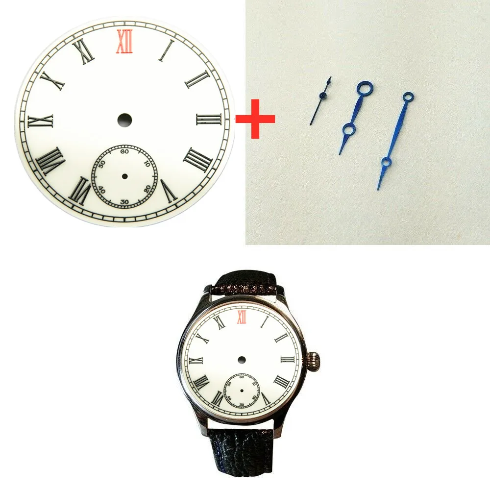 High Quality 38.9mm Metal Enamel Pocket Watch Dial Wristwatch Plate Dial Fit Hand Winding ST36, 6498 Movement With  Pointer