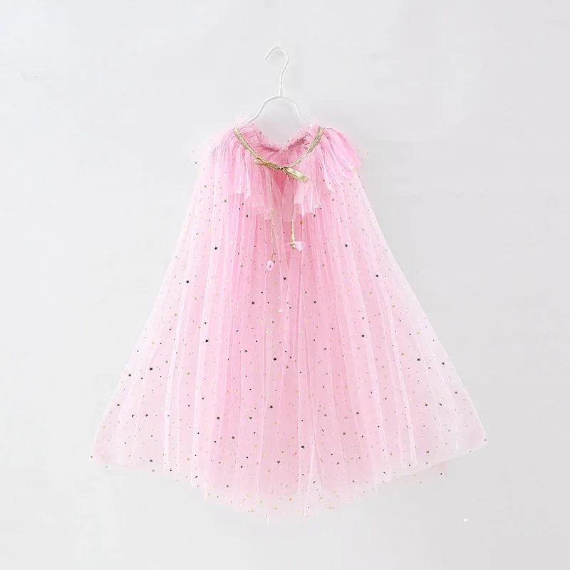 Little Girls Sequins Tulle Cape Children Princess Party Dress Up Cloaks Summer Thin Blue Pink White Halloween Birthday Costumes