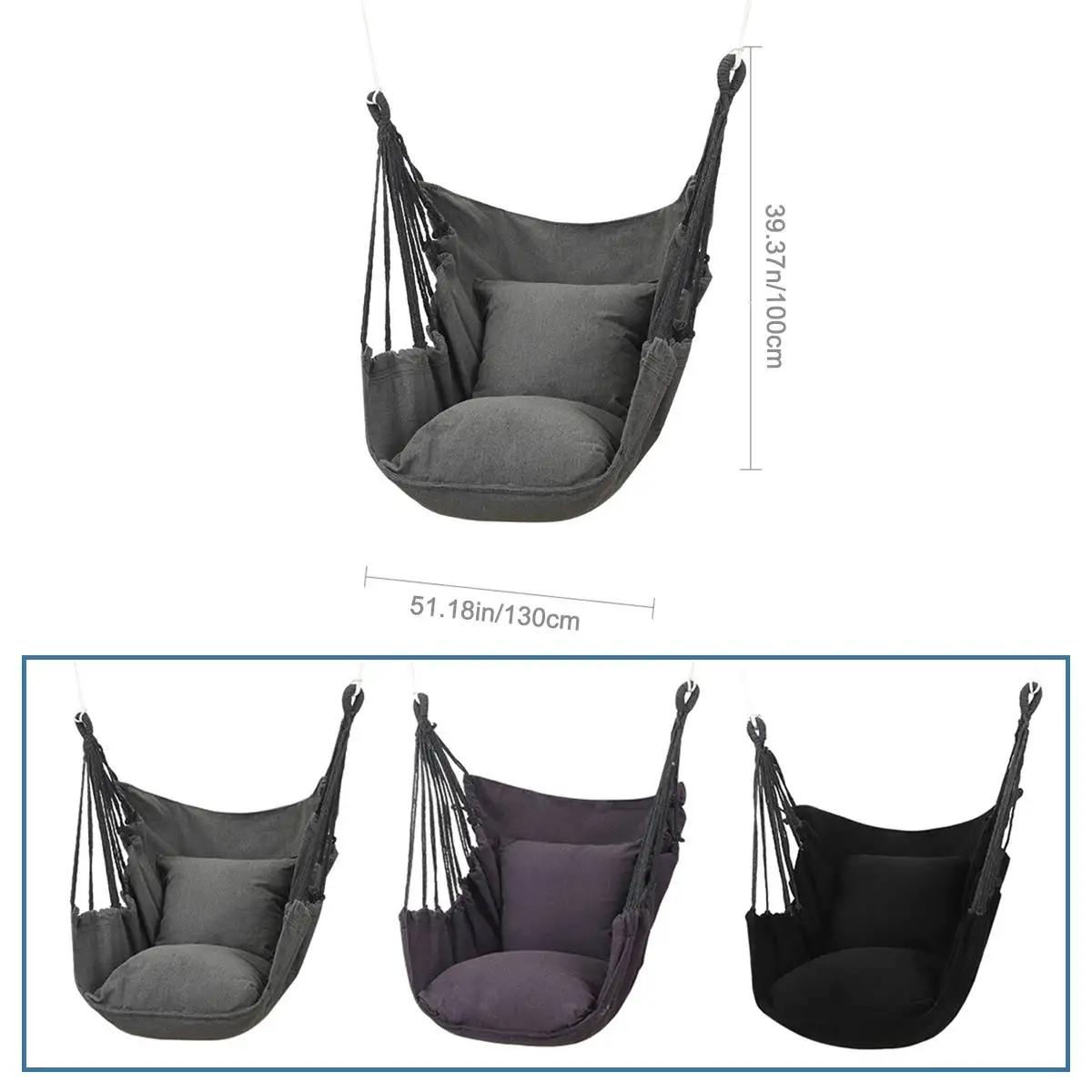 In-stock Garden Hammock Hanging Chair Swing Seat With Cushion Pillow For Indoor Outdoor 51.18*39.37inch