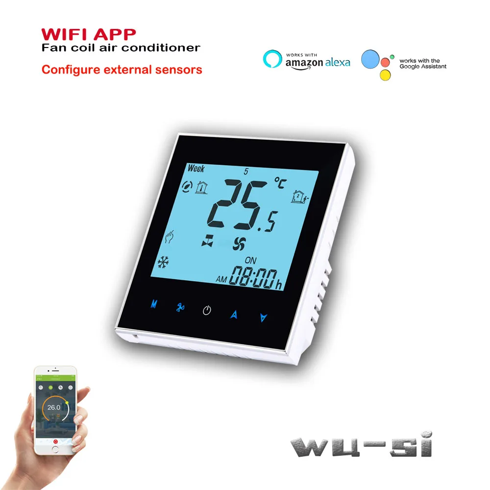 Heating or cooling thermostat with external 2.5m sensor, with voice control TUYA temperature controller