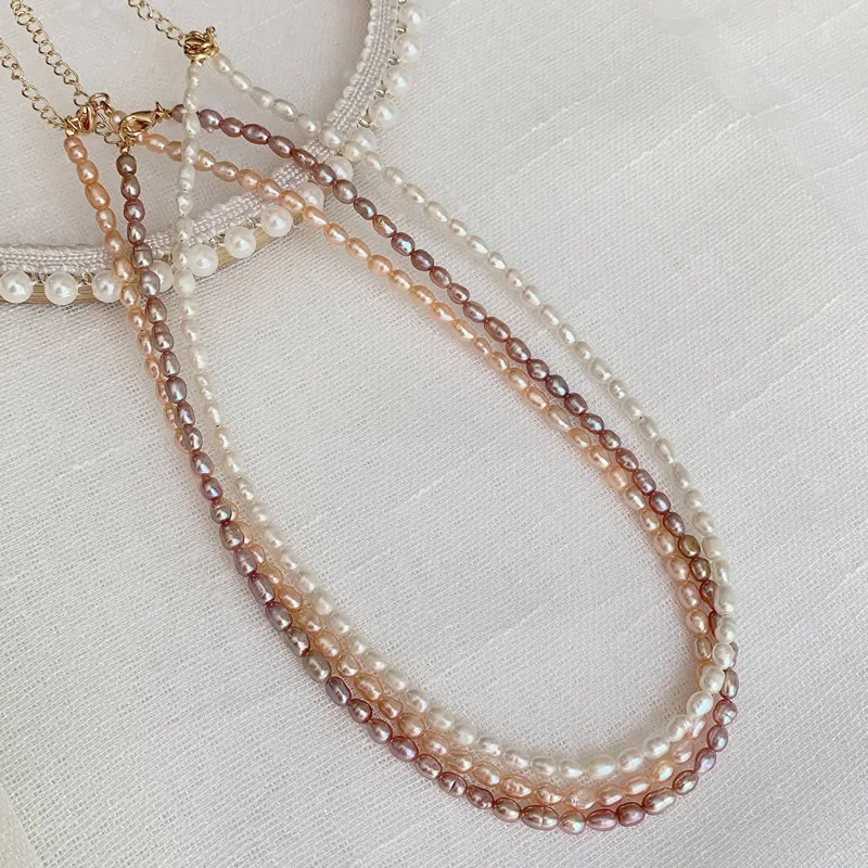 Elegant Natural Freshwater Pearl Necklace for Women Cute Small Size Rice Oval Baroque Pearl Choker Wedding Jewelry Femme Collier