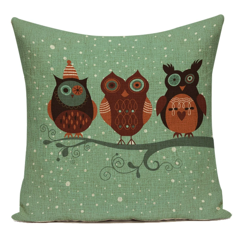 Cute Cartoon Owl Pattern Throw Pillow Covers Square Cushion Cover for Car Sofa Chair Home Decorative Animal Throw Pillowcase