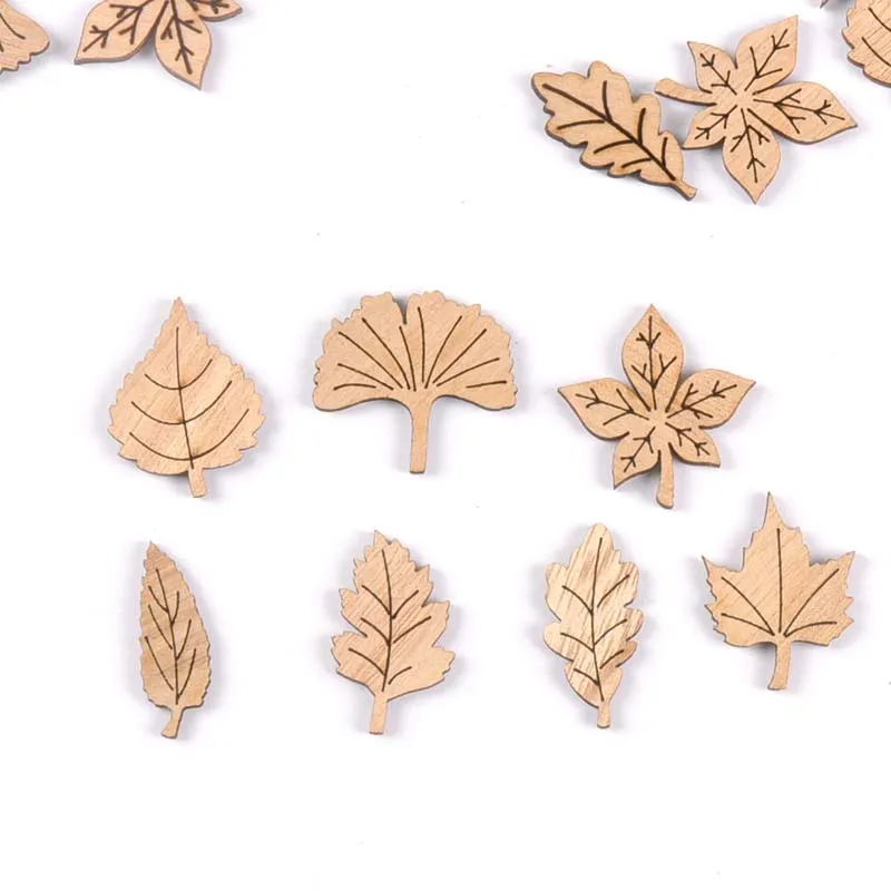 50pcs Random Mixed Natural Leaves Wood Crafts Supplies DIY Scrapbooking Wooden Home Decoration Handmade Embellishments 20-30mm