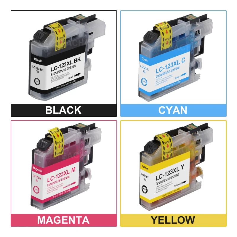 Aecteach new 4pcs Compatible LC121 LC 123 LC123 Ink Cartridge For Brother DCP-J552DW DCP-J752DW MFC-J470DW MFC-J650DW Printer