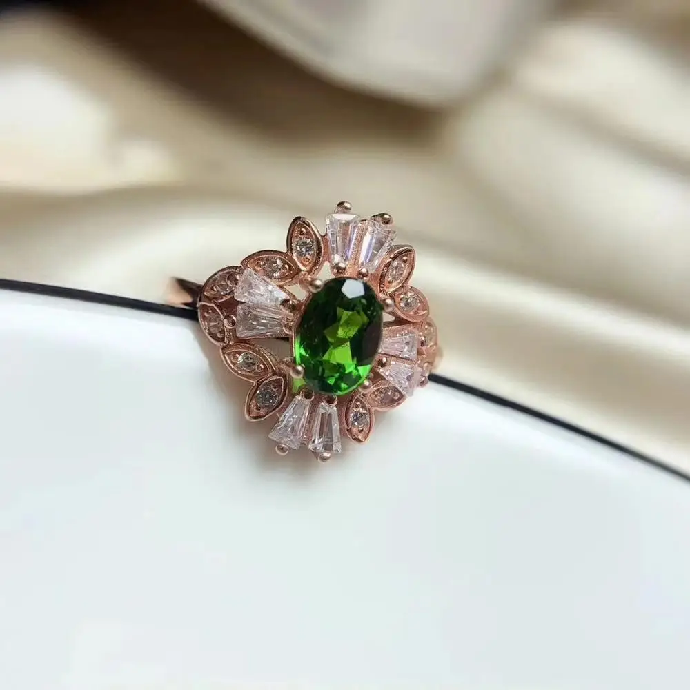 KJJEAXCMY boutique jewelry 925 sterling silver inlaid Natural Diopside trendy female ring support detection exquisite popular