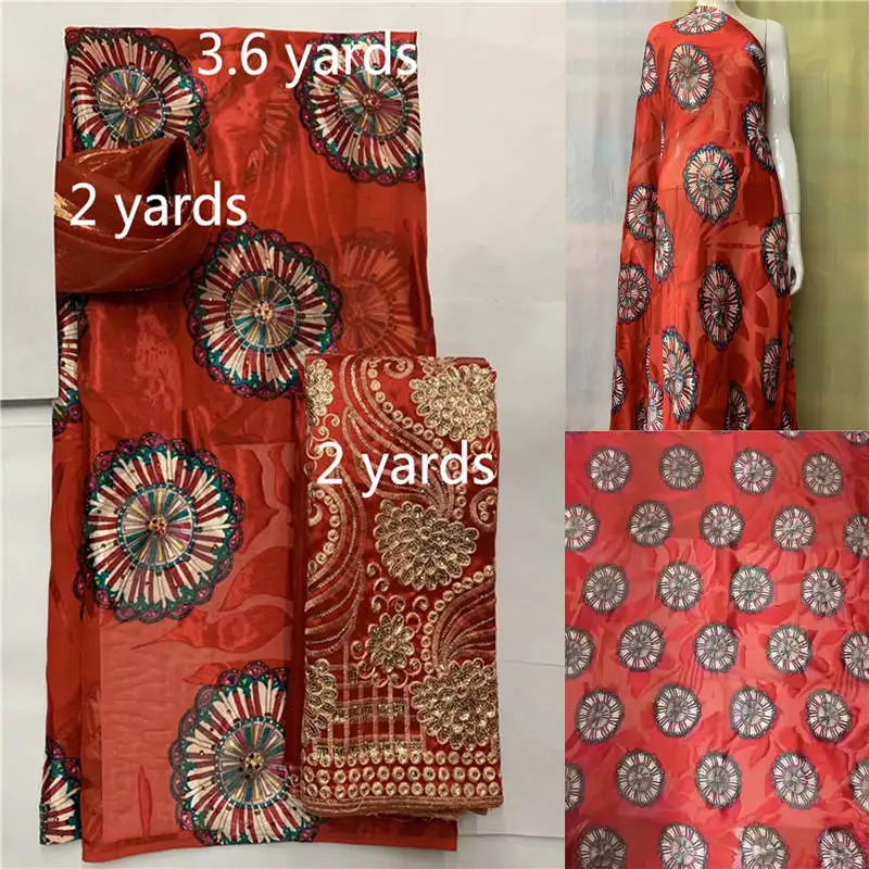 

2022 New High Quality Embroidery Printing Silk Fabric 2+3.6+2 Yards/Set Silk Fabric For Party Sewing Textile Material.O8