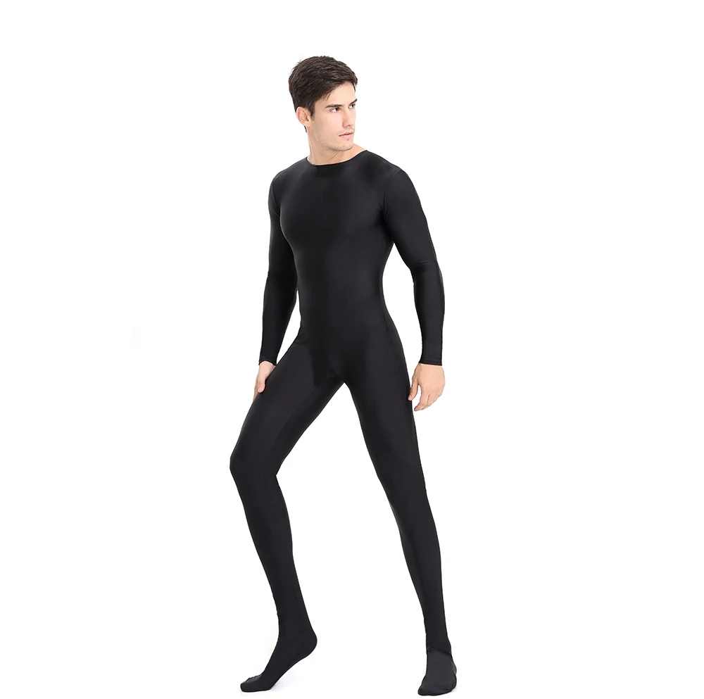 AOYLISEY Adult Long Sleeve Scoop Neck Footed Unitard Plus Size Jumpsuits Spandex for Men Dance Hollween Zentai Cosplay Costumes