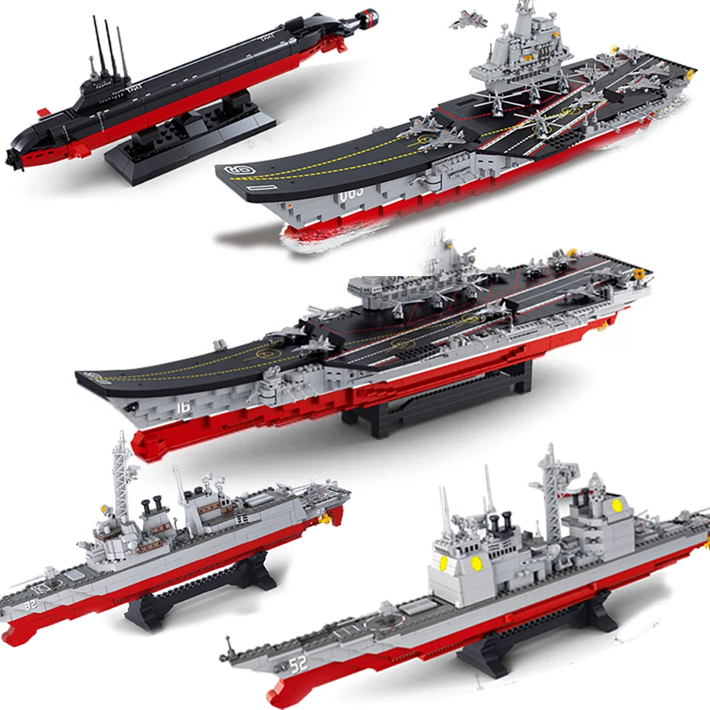 

Sluban warship Military battle ship boat model building Aircrafted Carrier destroyer sets Weapon Bricks creativ kits Blocks toys