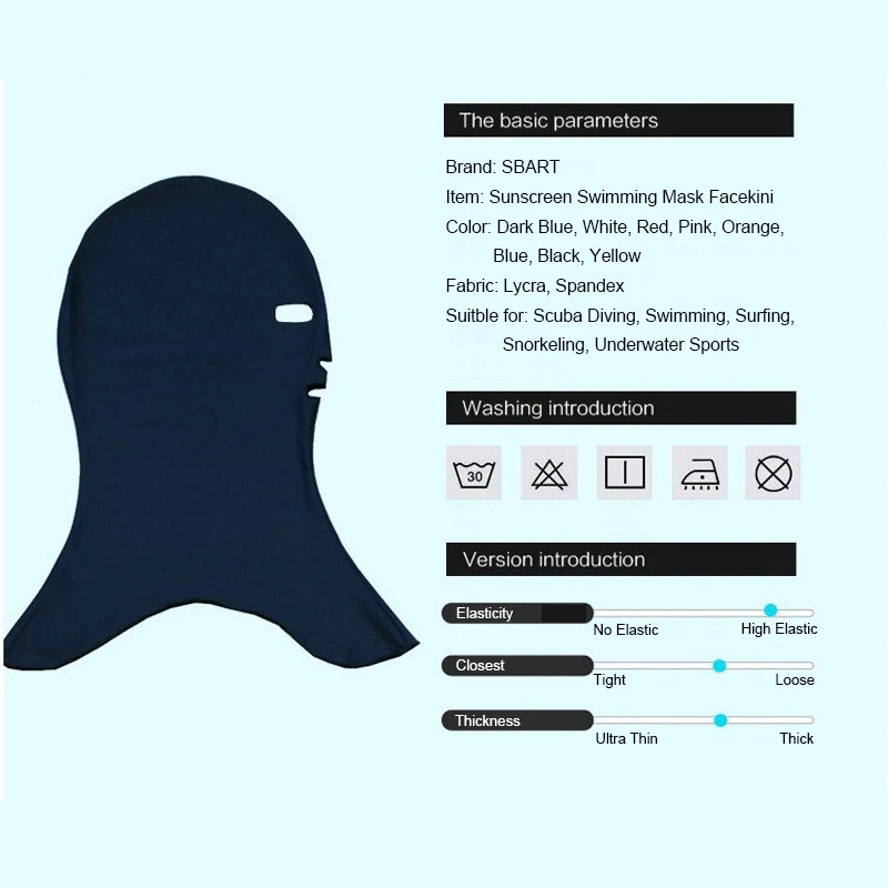 SBART Men Women Diving Masks Snorkeling Headwear Lycra Anti-UV Sunscreen Facekini Swimming Head Ear Hair Jellyfish Protection