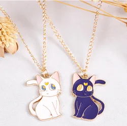 Yungqi Cute Boho Female Animal Cat Pet Necklace Enamel White Black Cat Pendant Necklace For Women Statement Chain Choker Jewelry