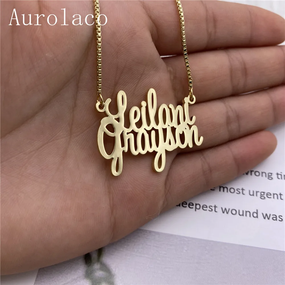 

AurolaCo Customized Name Necklace Two Name Personalized Stainless Steel Gold Nameplate Necklace For Women Jewelry Gift