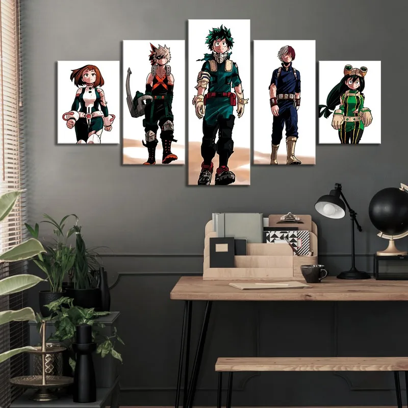 

My Hero Academia 5 Panels Wall Art Anime Painting Modern Print Modular Picture For Living Room Home Decor Canvas Poster