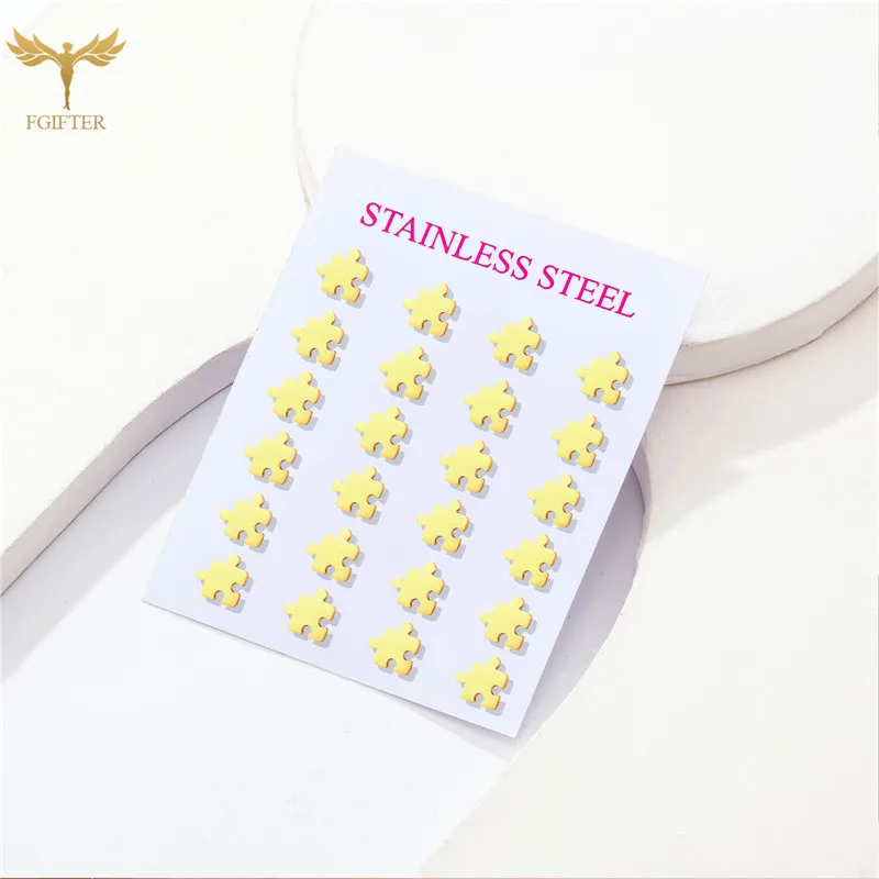 Casual Jigsaw Puzzle Toy Design Stud Earrings Cute Women Boy Girls Jewelry Stainless Steel Earing Wholesale 12 Pairs Childs Gift