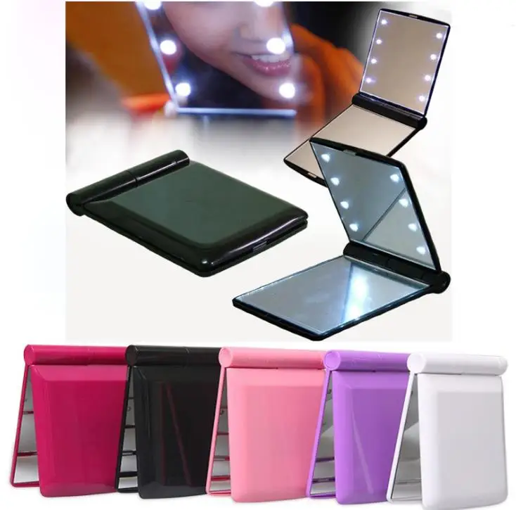 

LED Makeup Mirrors ABS Folding Solid Color with Light Women Lady Square Compact Cosmetic Mirror Pocket Portable Simple SN492