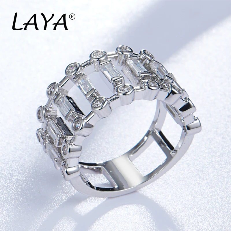 Laya New 100% 925 Sterling Silver Classic Sparkling Squared Ring For Women Luxury AAAAA CZ Wedding Engagement Fine Jewelry