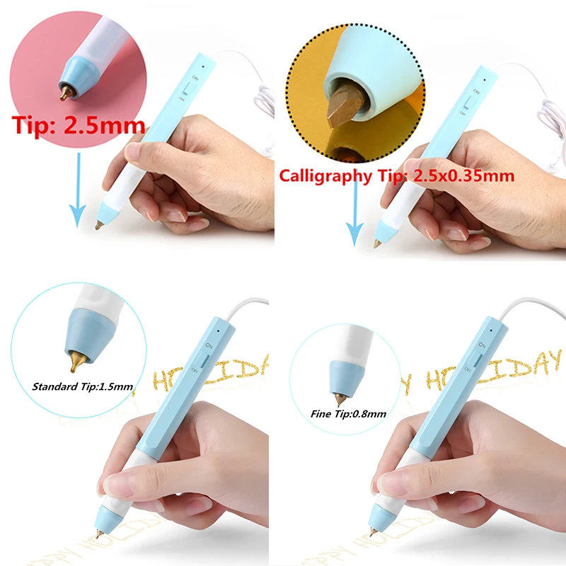 2.5mm/1.5mm/0.8mm/Calligraphy Tip USB Heat-resistant Grip Heating Hot Stamping Pen for DIY Scrapbooking Card Craft Heat Foil Pen