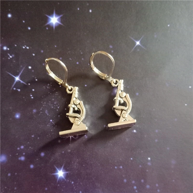 

Microscope Leverback Earring, Tiny Microscope Charm Minimalist Jewelry Gift for Scientist, Best Friend Gift, Science Lovers